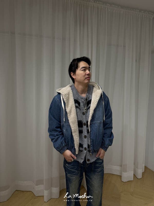 水洗牛仔羊毛連帽外套